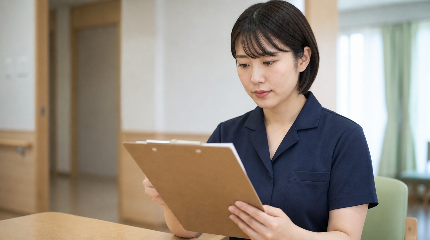 チェックリストを確認する日本人女性